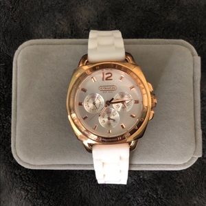 Coach womens white rubber strap watch w/ gold trim
